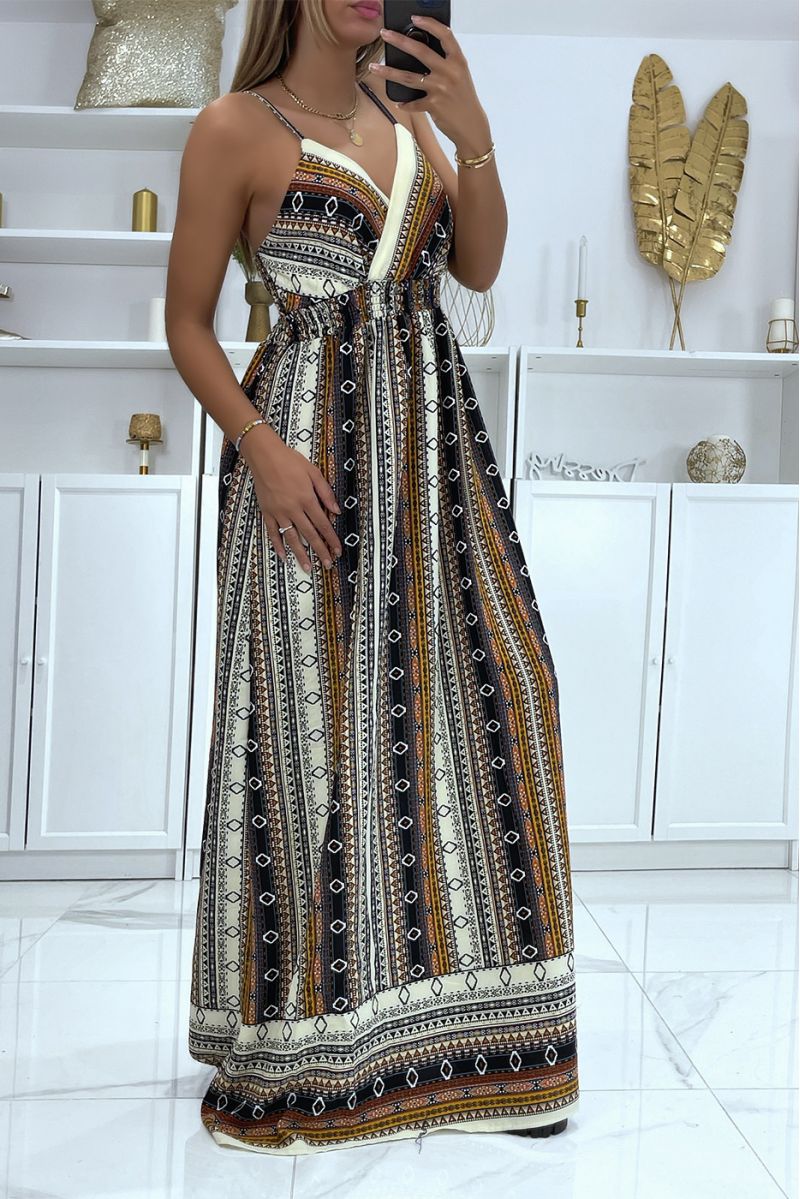 Very chic long dress with black and beige mustard pattern - 3