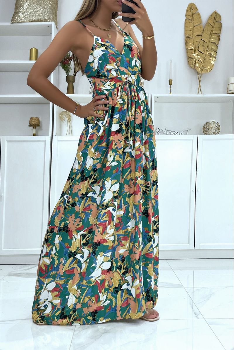 Longue robe motif très chic à dominance verte - 3