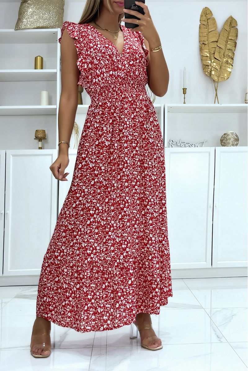 Long dress with red and white pattern crossed at the bust - 1