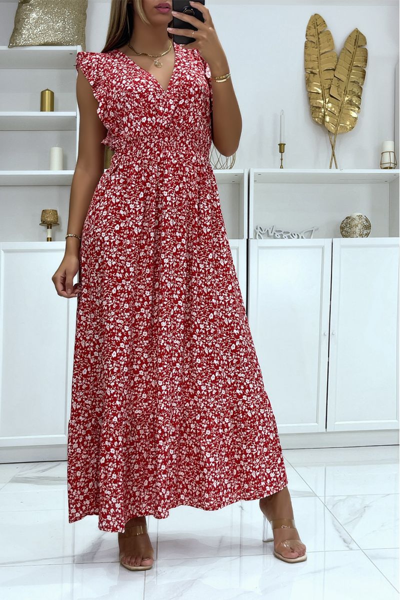 Long dress with red and white pattern crossed at the bust - 2