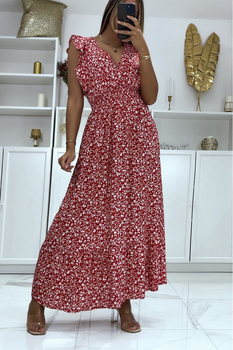 Long dress with red and white pattern crossed at the bust - 3