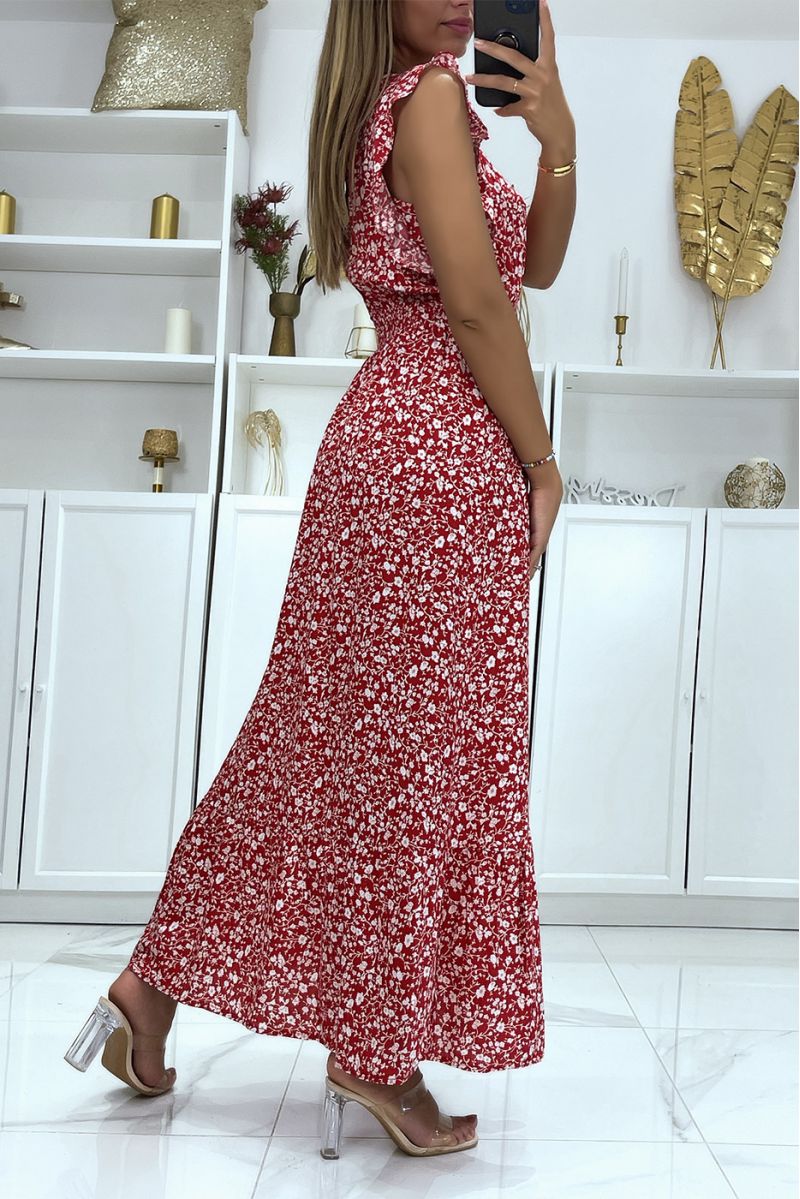 Long dress with red and white pattern crossed at the bust - 4