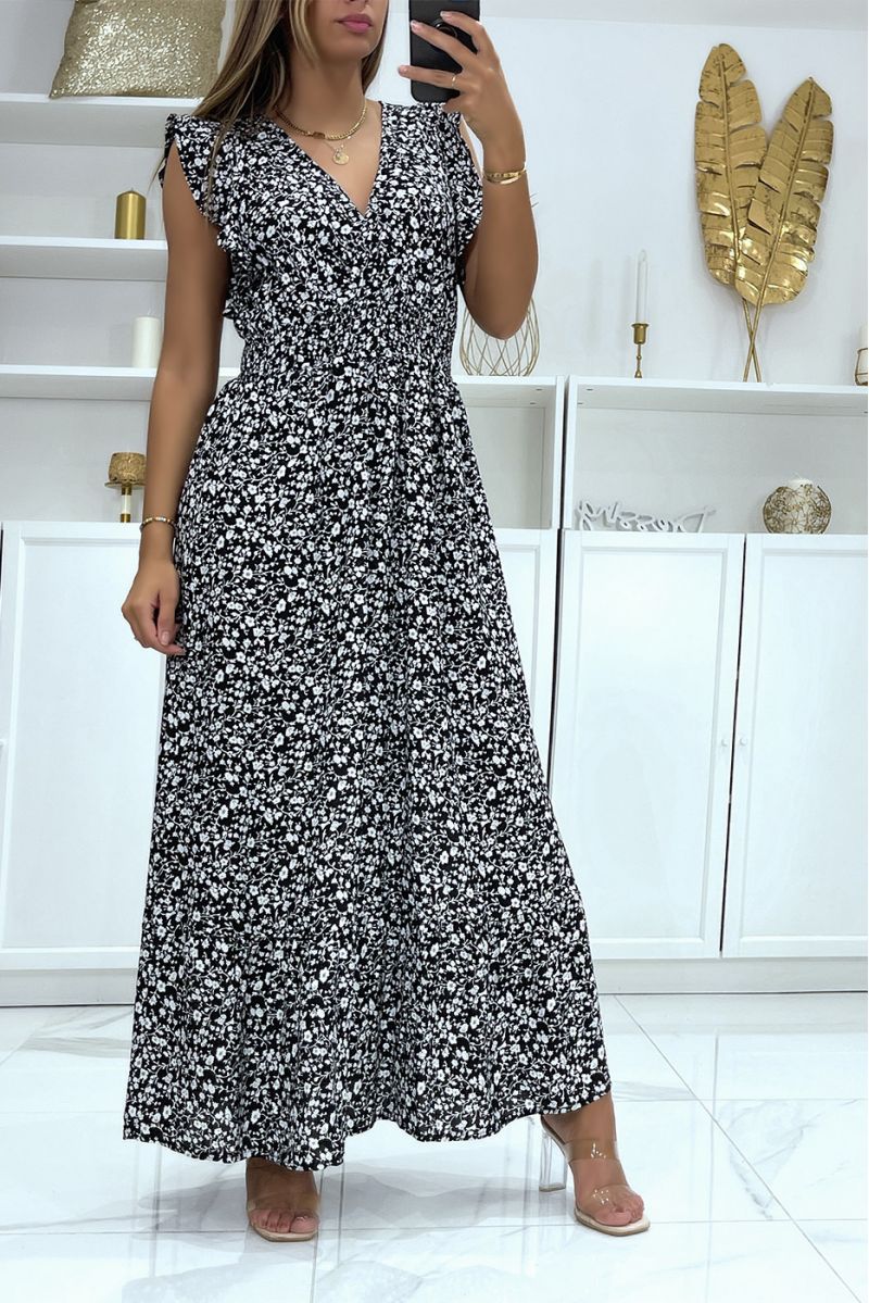 Long dress with black and white pattern crossed at the bust - 2