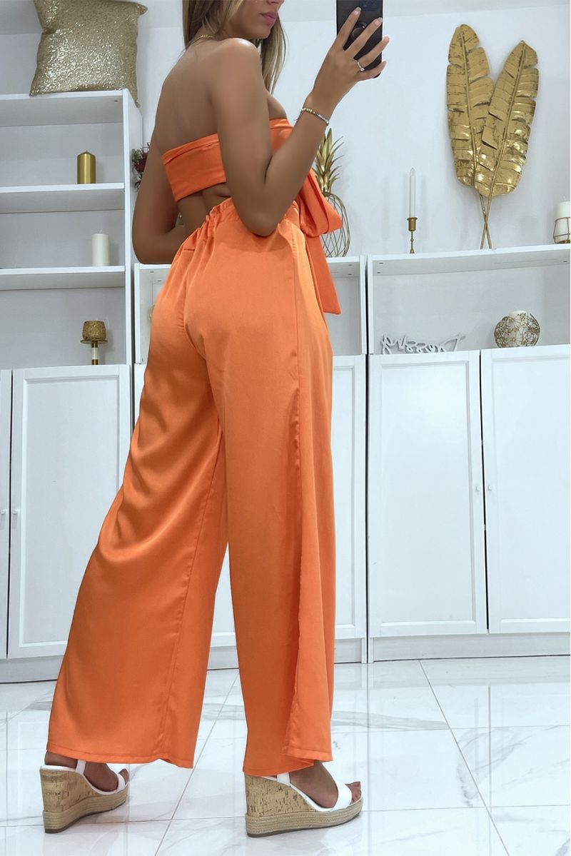 Ensemble bandeau et pantalon palazzo orange satiné  - 3