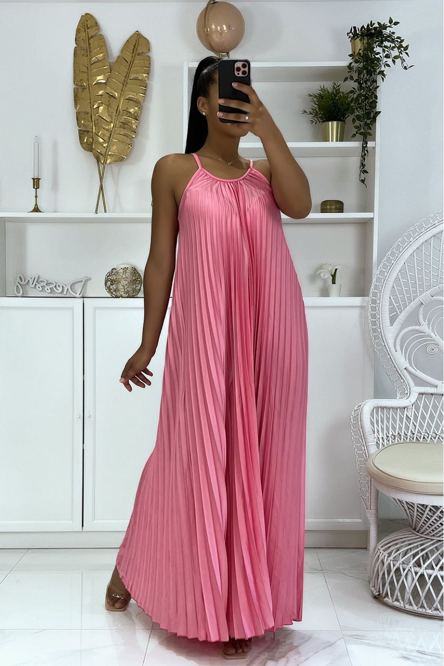 Longue robe plissé fuchsia très class  - 2