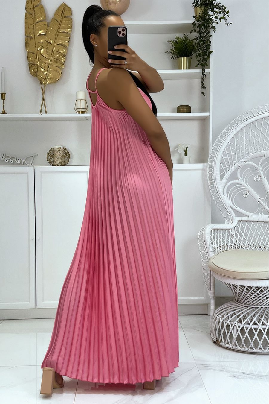 Very classy long fuchsia pleated dress - 3
