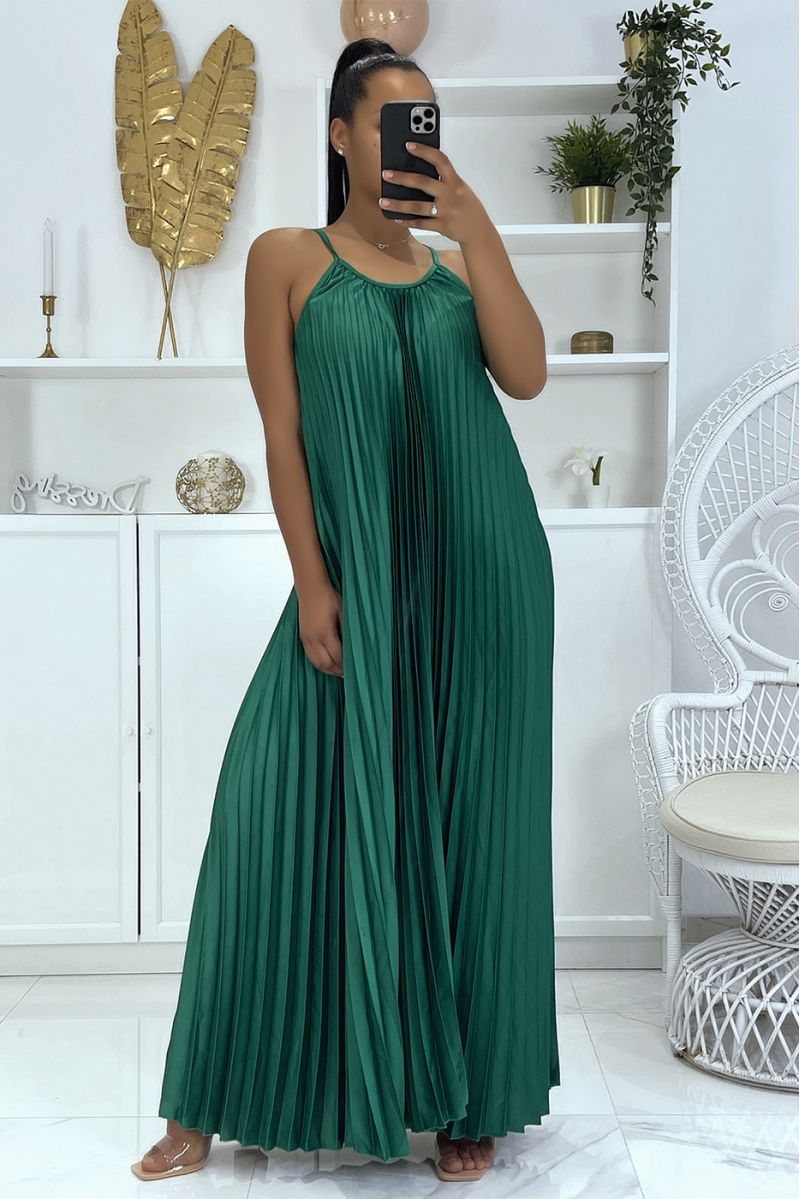 Longue robe plissé verte très class  - 4