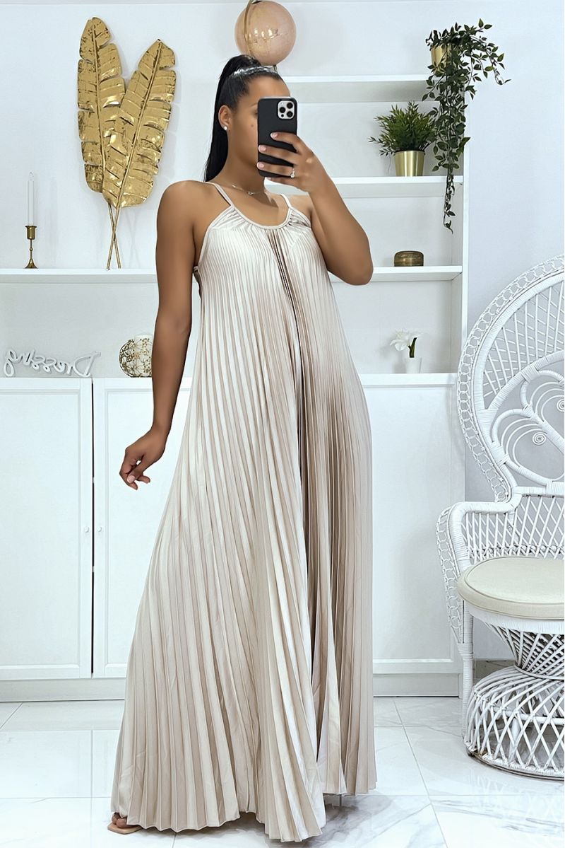 Very classy long beige pleated dress - 4