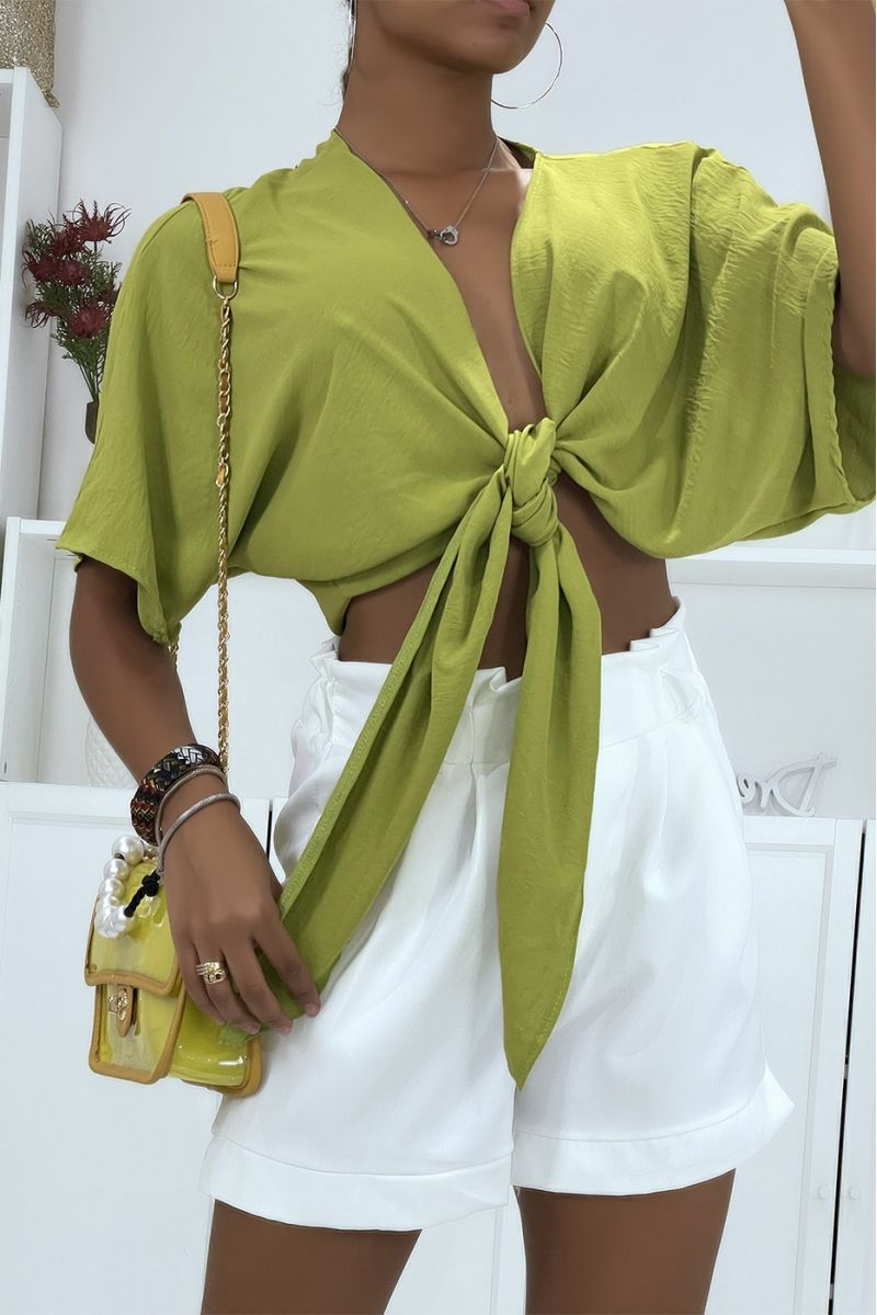 Anijsgroene crop top met overslag - 2