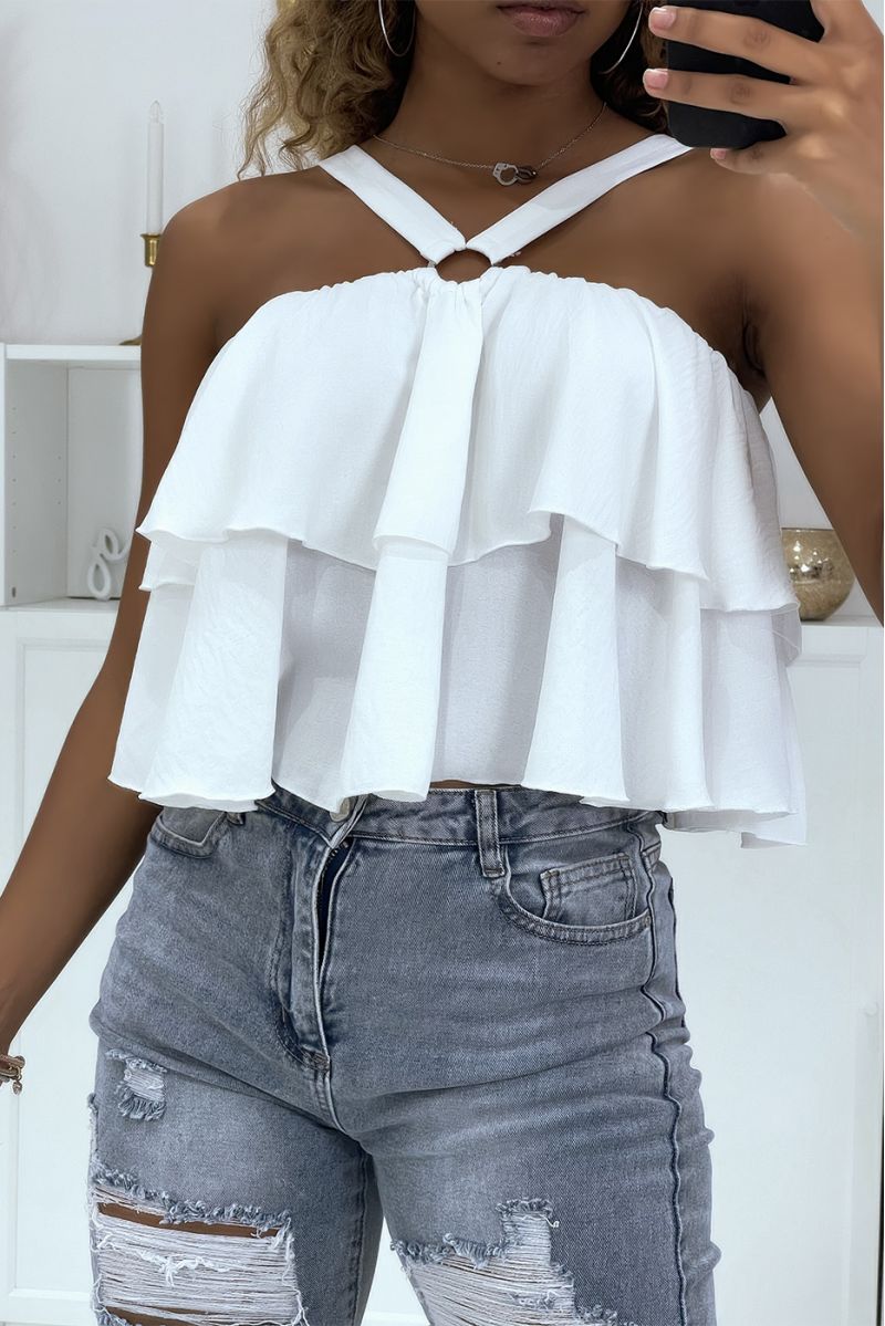 White top with ruffles and crossed straps - 3
