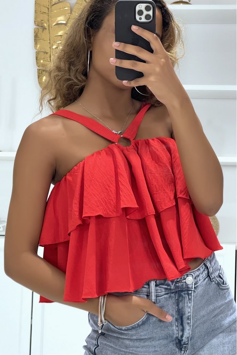 Red top with ruffles and crossed straps - 1