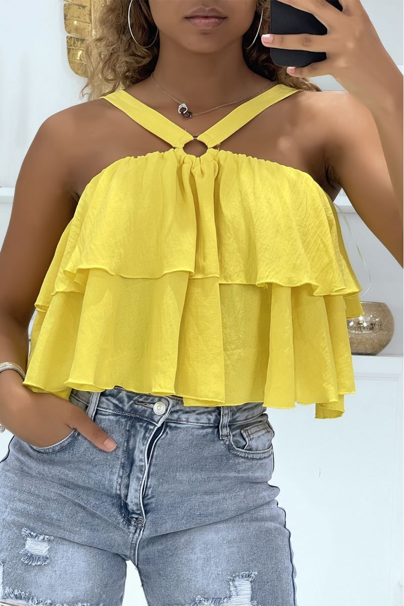 Yellow top with ruffles and crossed straps - 1