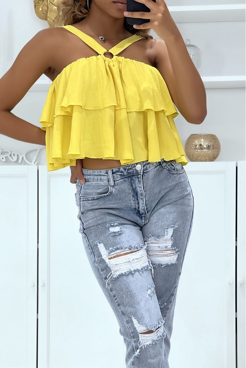 Yellow top with ruffles and crossed straps - 2