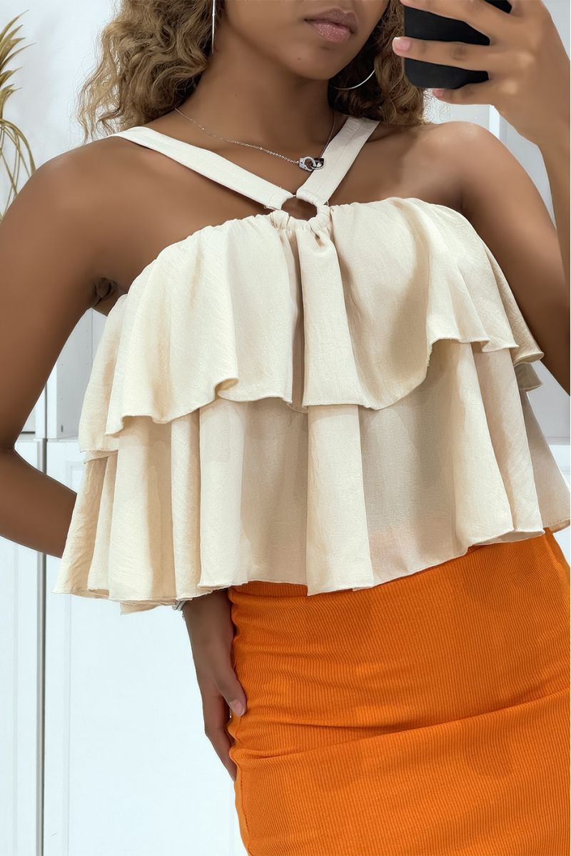 Beige top with ruffles and crossed straps - 2