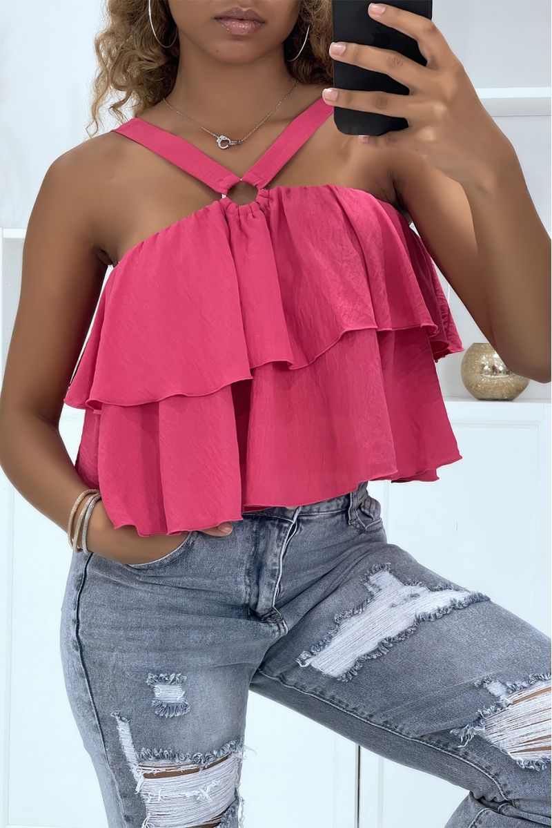 Fuschia top met ruches en gekruiste bandjes - 1