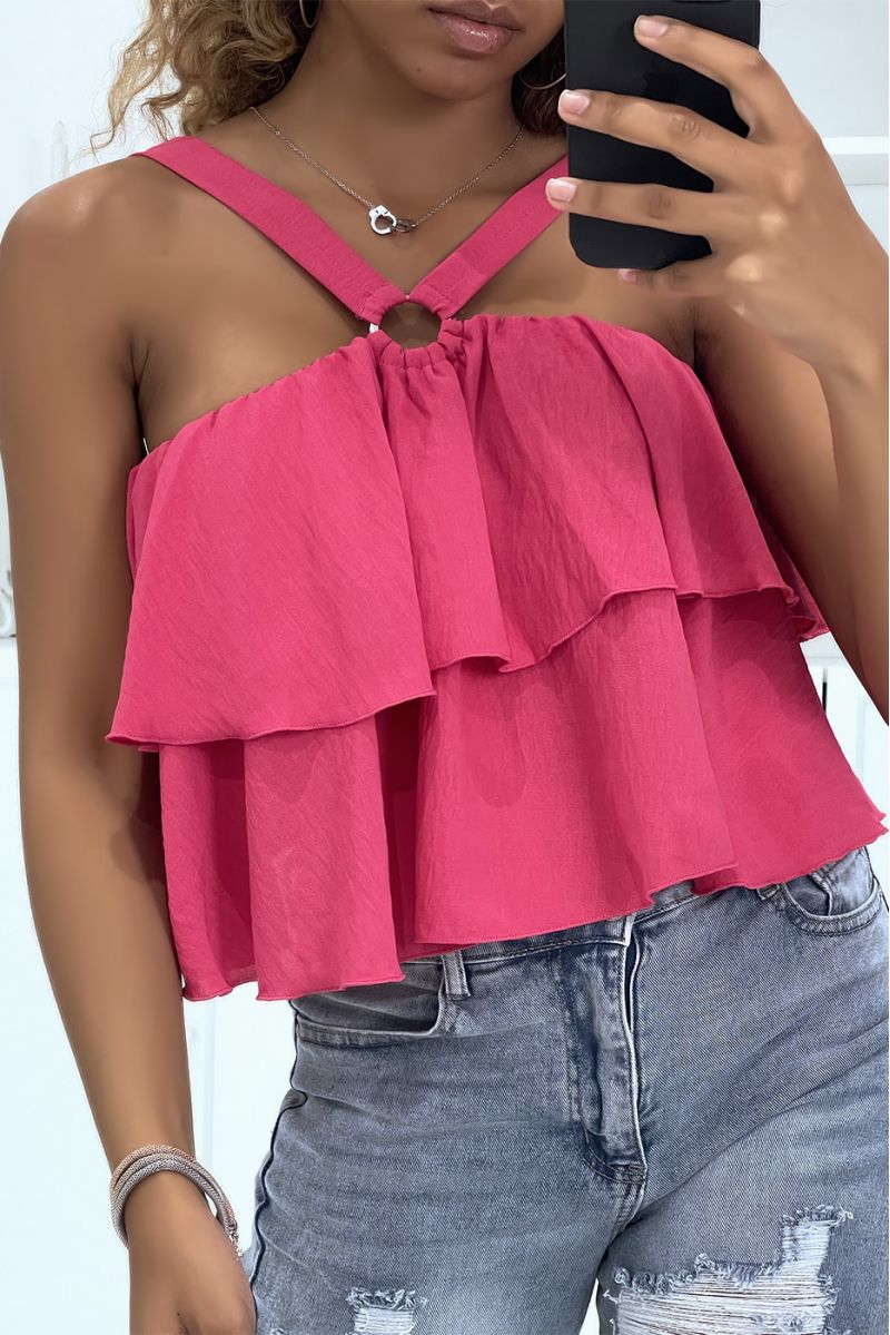 Fuschia top met ruches en gekruiste bandjes - 2
