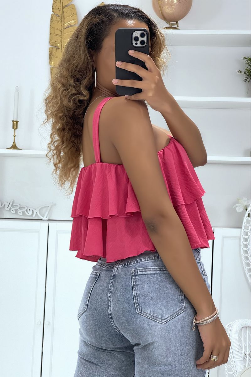 Fuschia top met ruches en gekruiste bandjes - 3