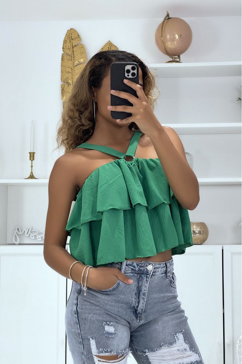 Green top with ruffles and crossed straps - 1