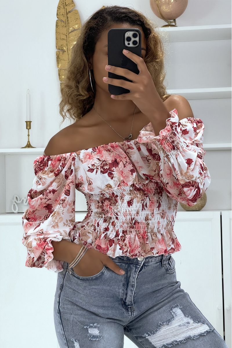 Witte bloemen bardot top - 1