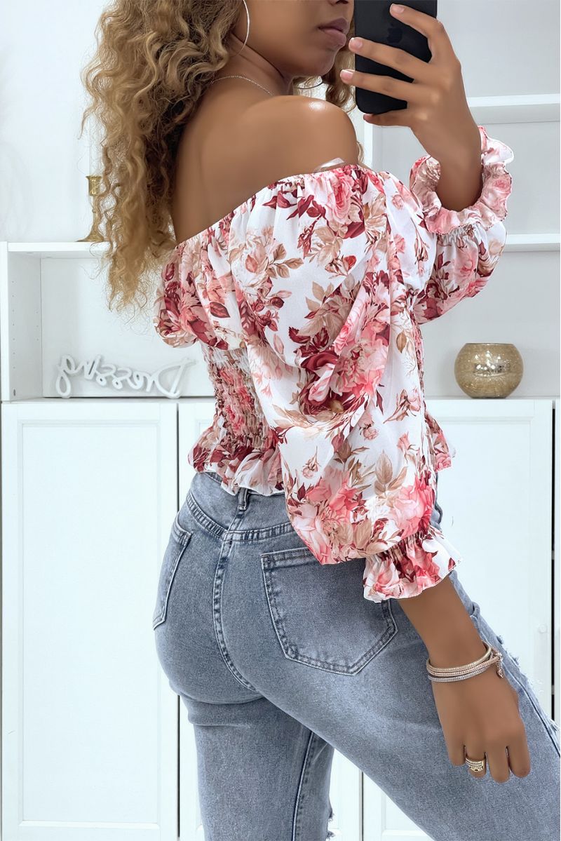 Witte bloemen bardot top - 4