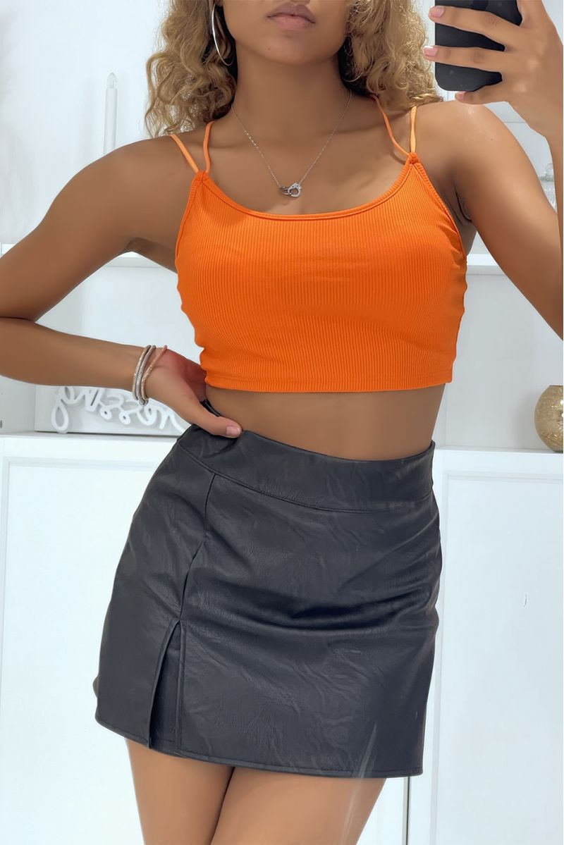 Crop top brassière orange à bretelles croisées et coques - 2