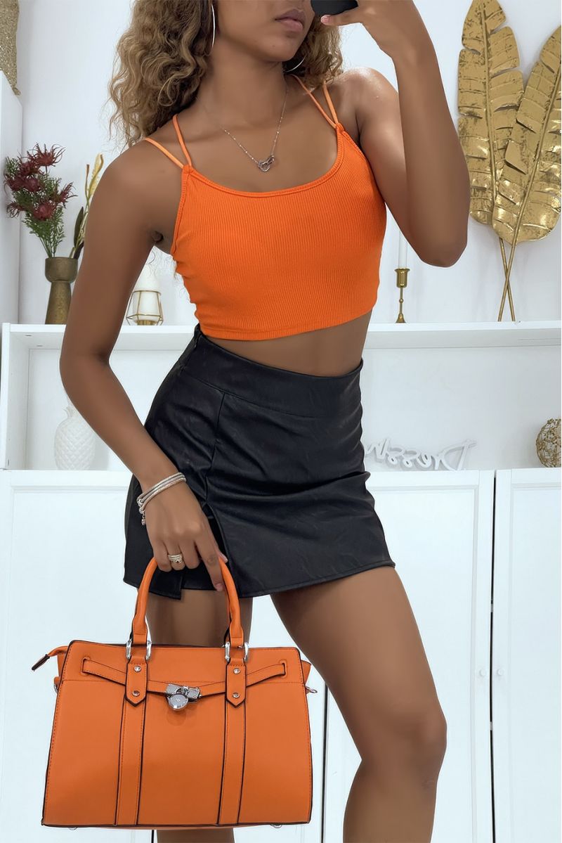 Oranje bralette crop top met gekruiste bandjes en voorgevormde cups - 3
