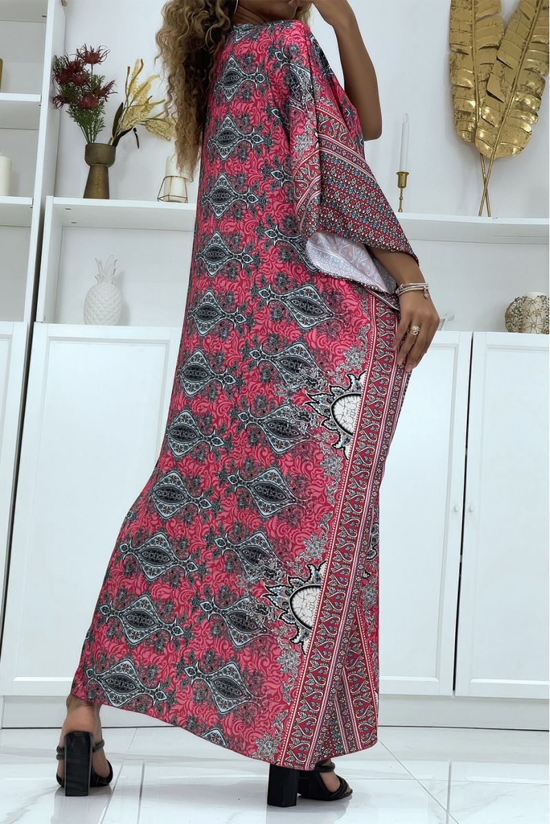 Lange fuchsia oversized tuniek met oosters patroon en vleermuismouwen - 2