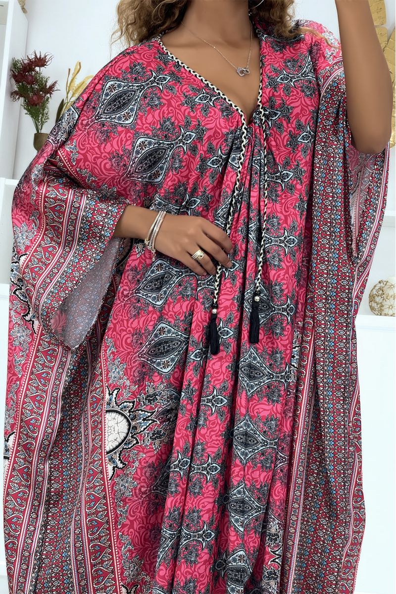 Lange fuchsia oversized tuniek met oosters patroon en vleermuismouwen - 5