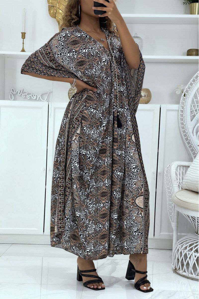 Long black oversized tunic with oriental pattern and batwing sleeves - 2