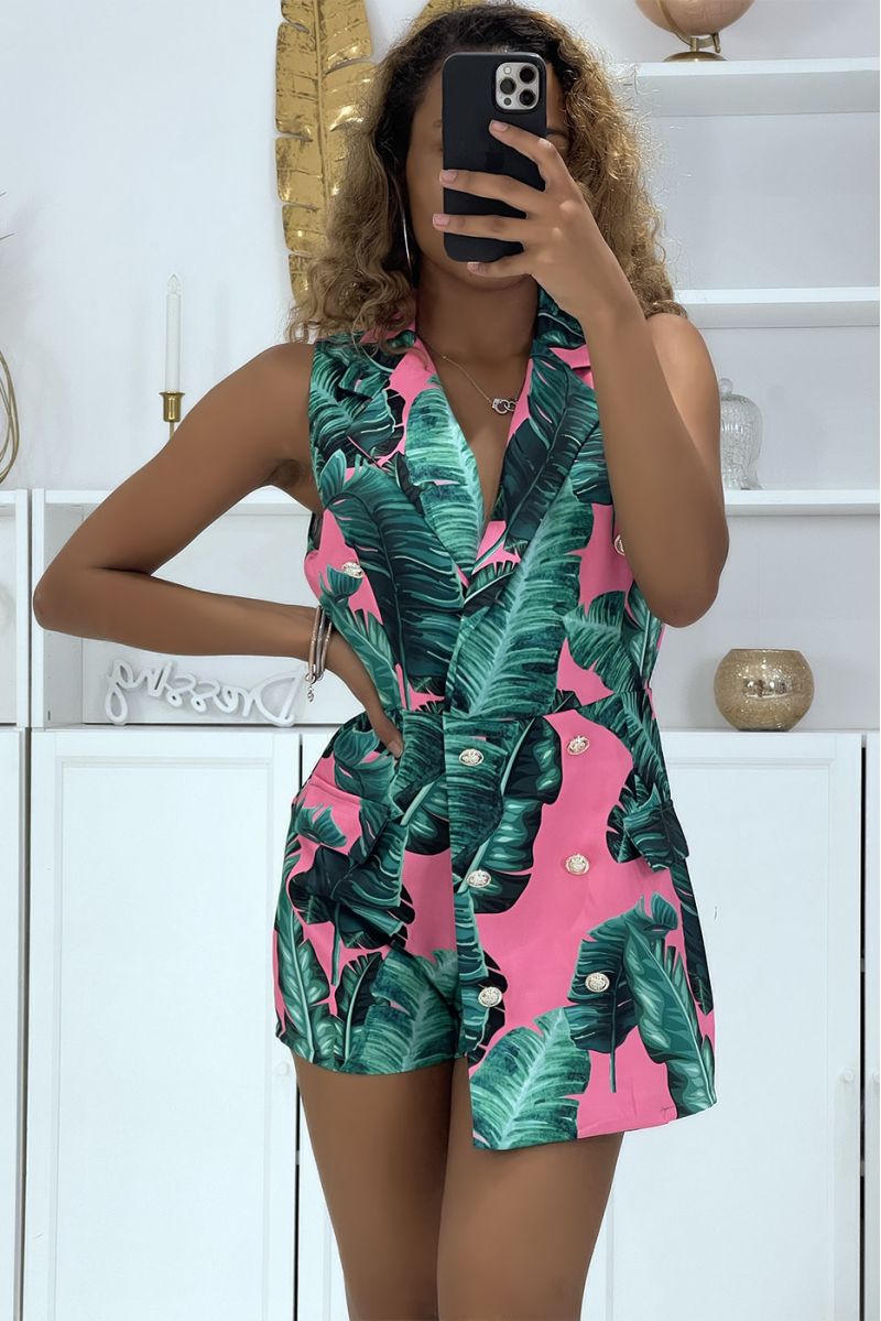 Fuchsia blazer met tropische print - 3