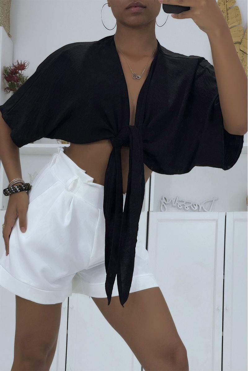 Black Wrap Crop Top - 1