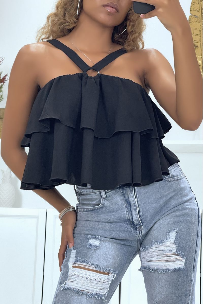Black top with ruffles and crossed straps - 2