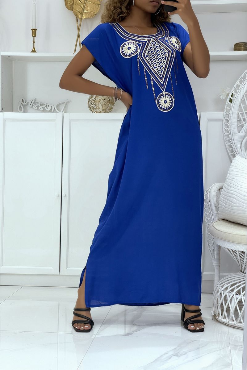 Royal djellaba dress very comfortable to wear with pretty embroidered pattern on the collar adorned with rhinestones - 1