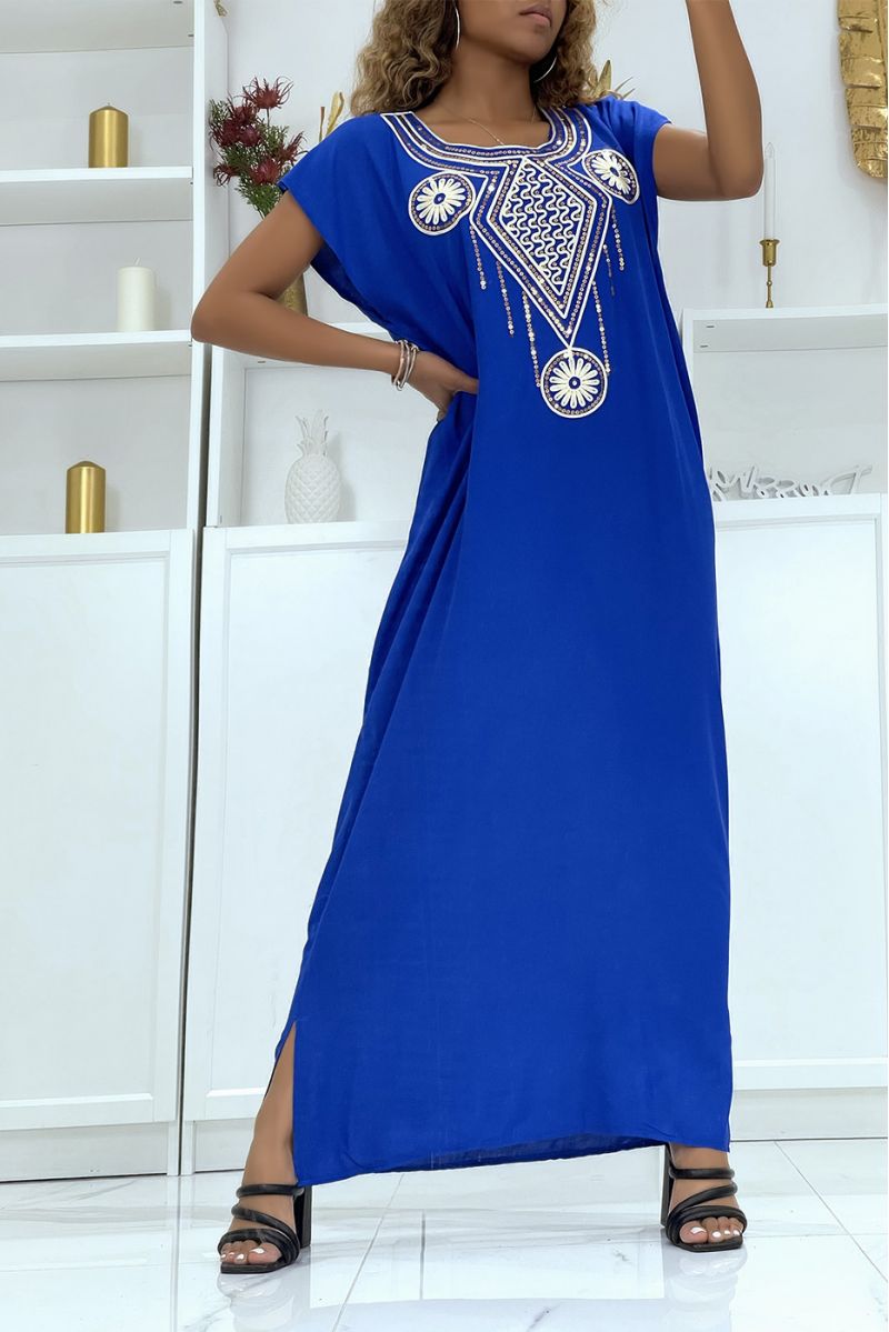 Royal djellaba dress very comfortable to wear with pretty embroidered pattern on the collar adorned with rhinestones - 2