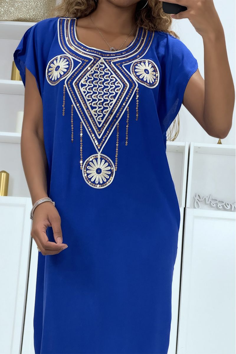 Royal djellaba dress very comfortable to wear with pretty embroidered pattern on the collar adorned with rhinestones - 4