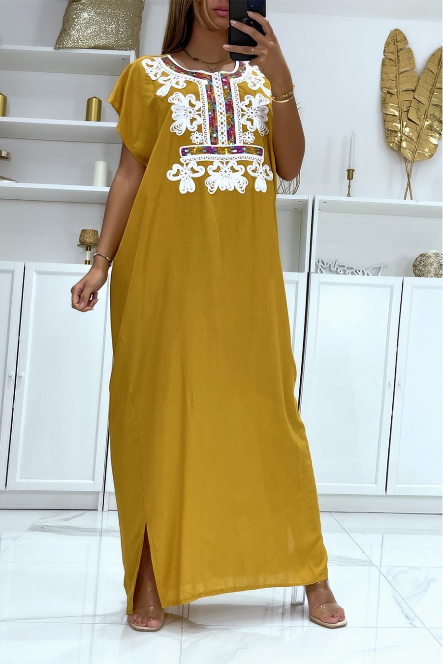 Robe longue en soie brodée de strass | Giorgio