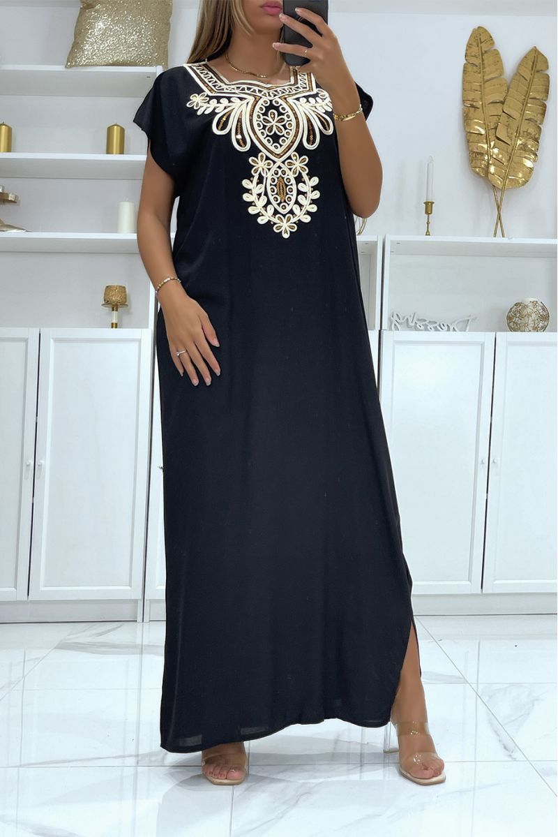 Black djellaba dress very comfortable to wear with pretty embroidery and sequins - 2