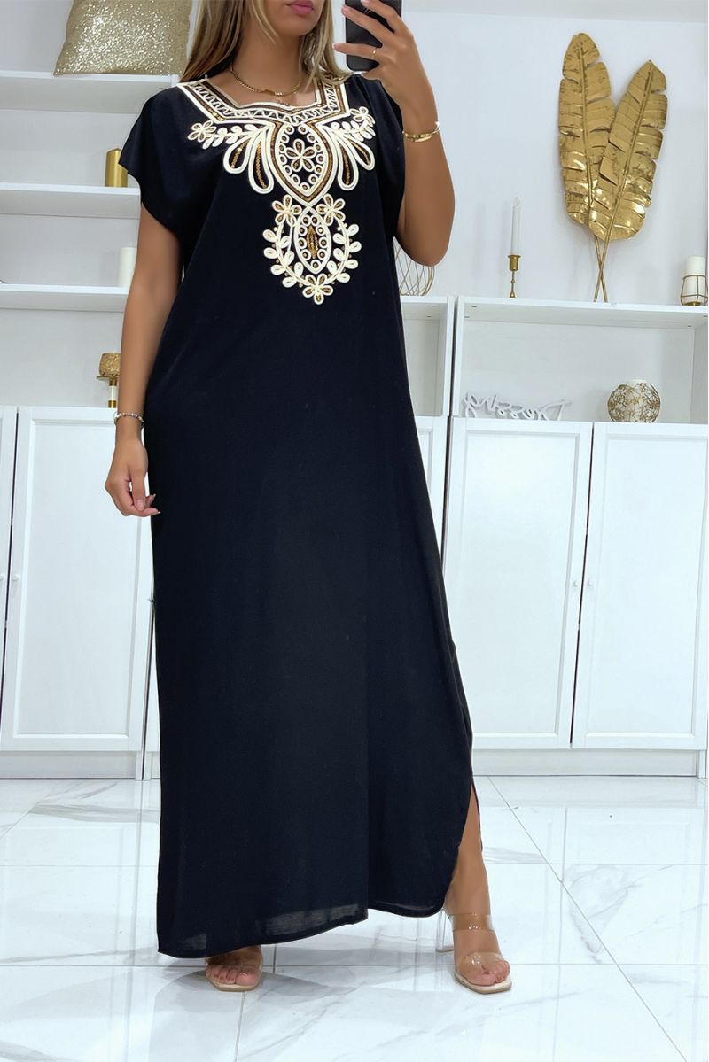 Black djellaba dress very comfortable to wear with pretty embroidery and sequins - 3