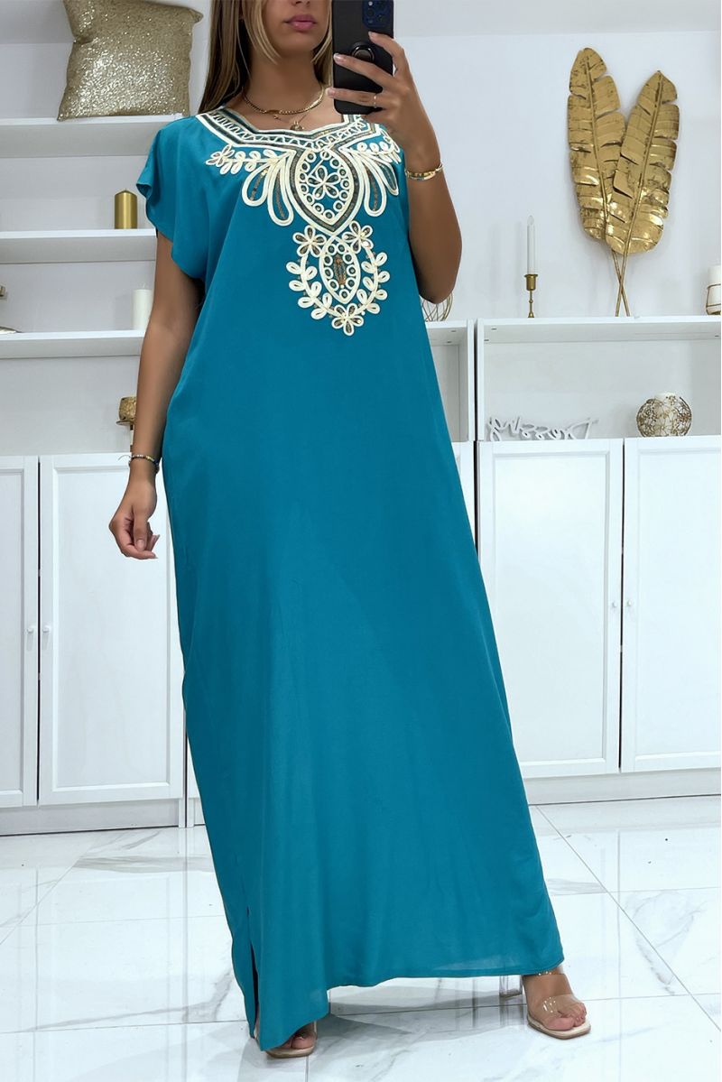 RoVe turquoise djellaba zeer aangenaam om te dragen met mooie borduursels en pailletten - 2