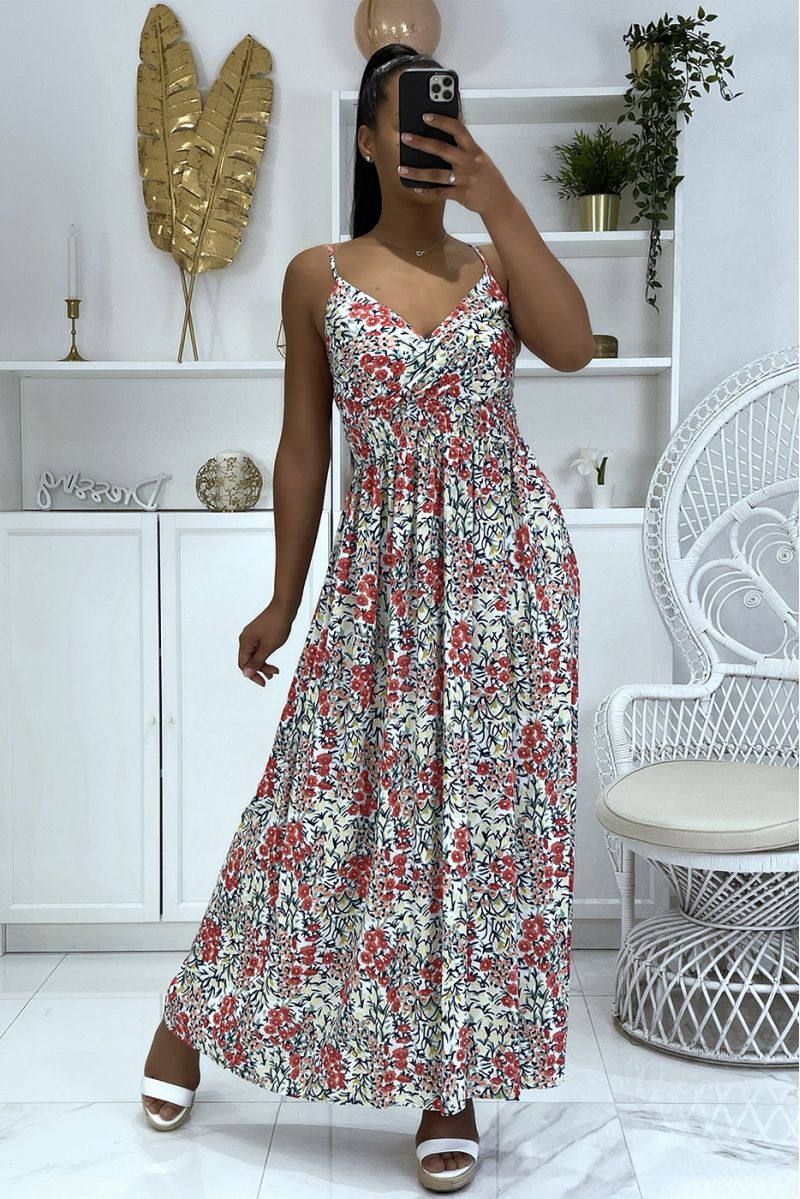 Longue robe motif très chic à dominance blanche  - 2