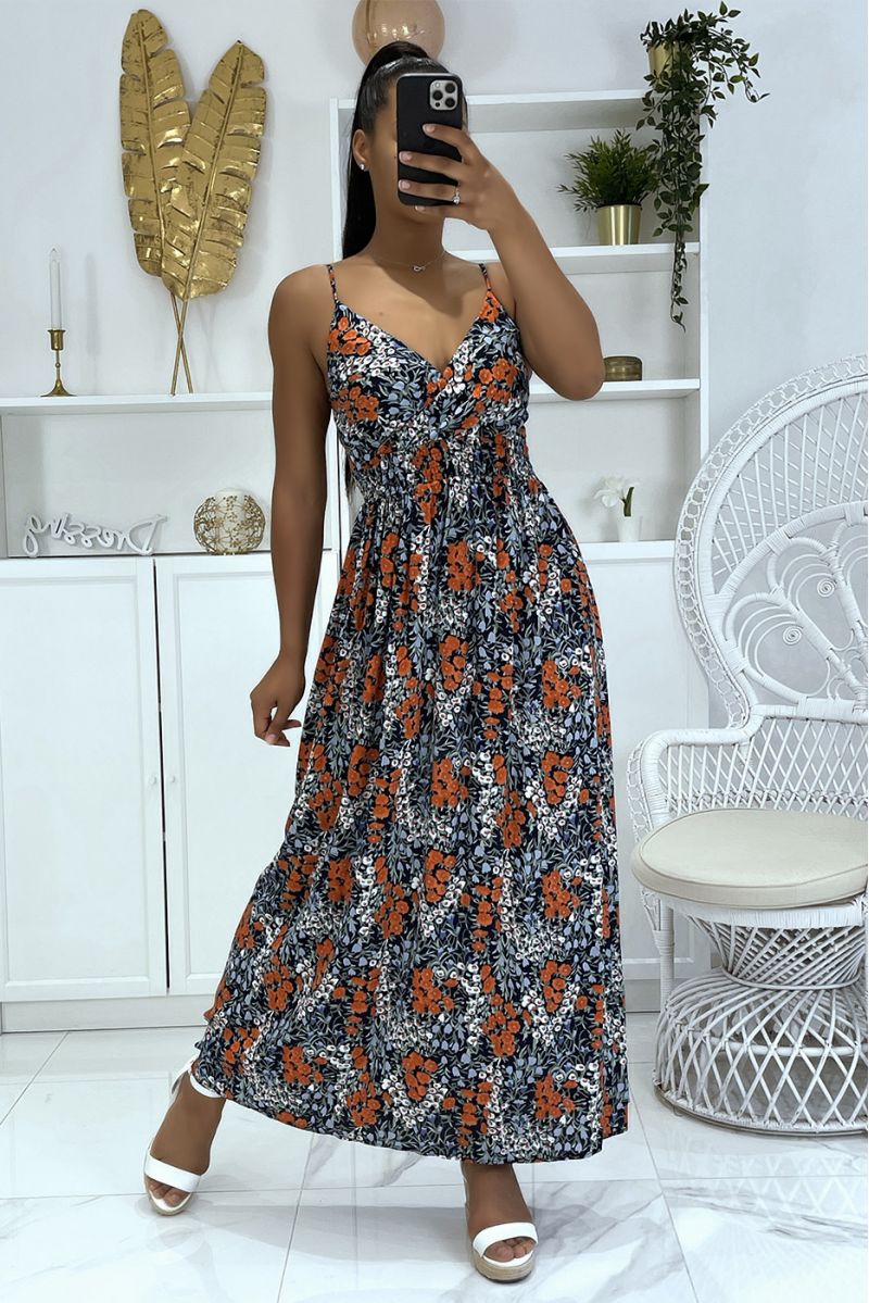 Long very chic patterned dress with predominantly navy - 1