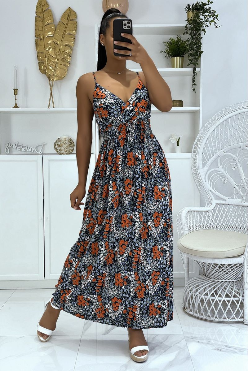 Long very chic patterned dress with predominantly navy - 2