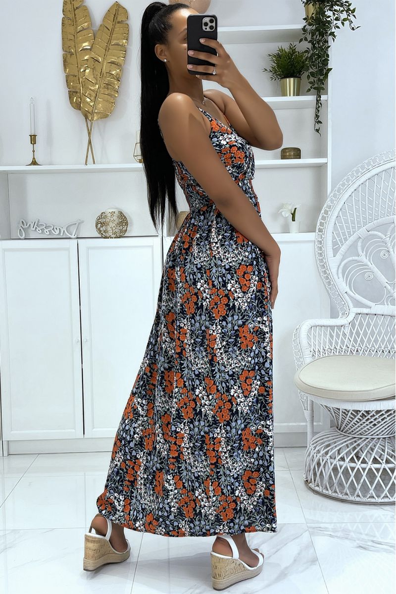 Long very chic patterned dress with predominantly navy - 4