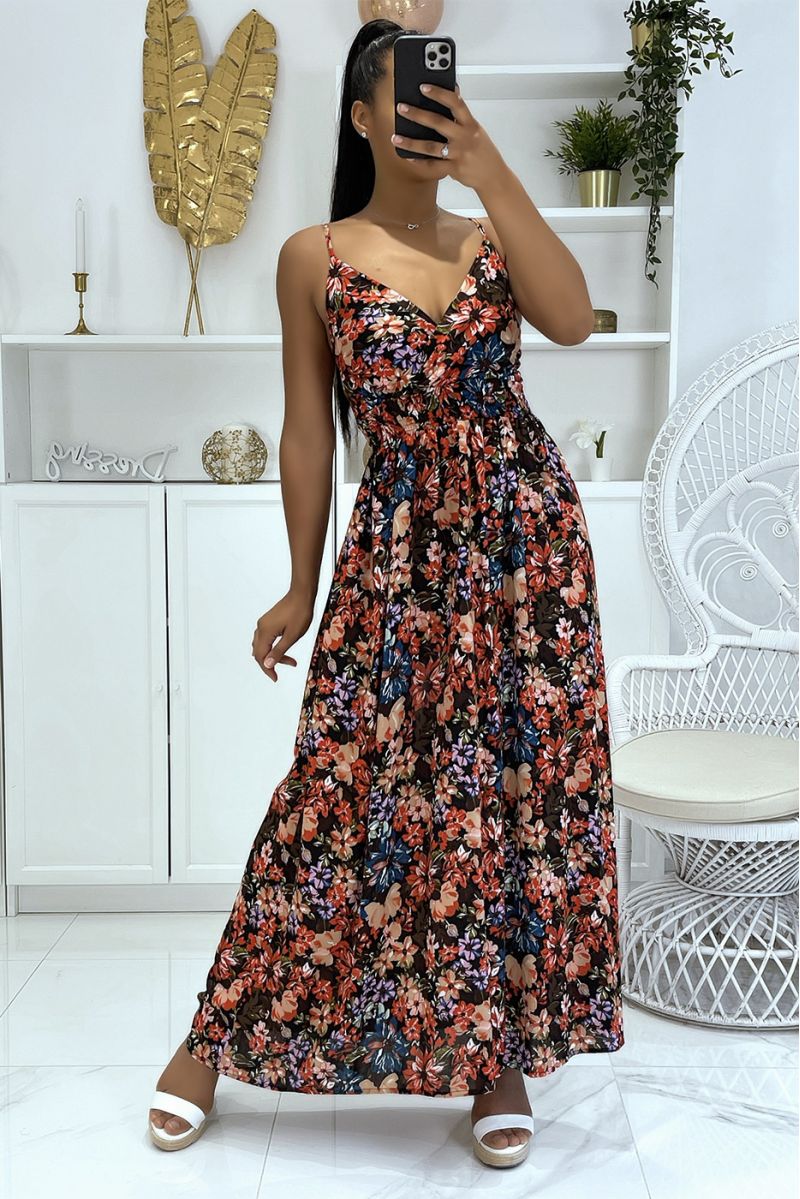 Long very chic patterned dress with predominantly black - 1