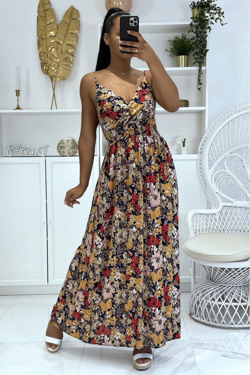 Long very chic patterned dress with predominantly navy - 1