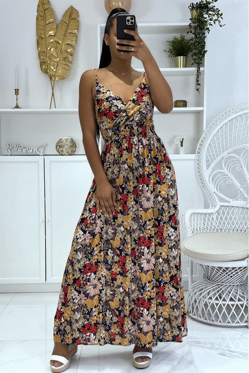 Long very chic patterned dress with predominantly navy - 2