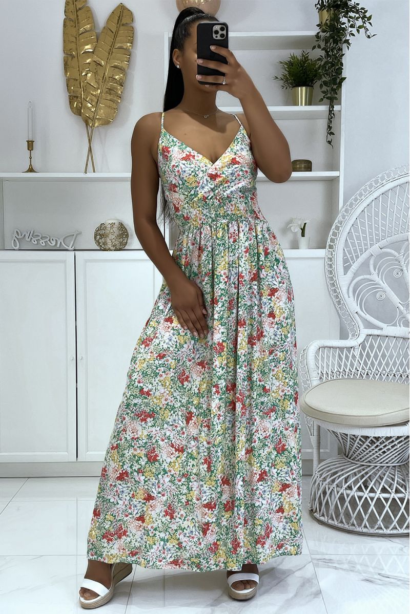 Long very chic patterned dress with predominantly green - 2
