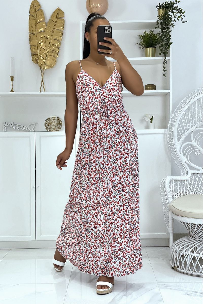 Long strappy floral pattern dress with white dominance - 2
