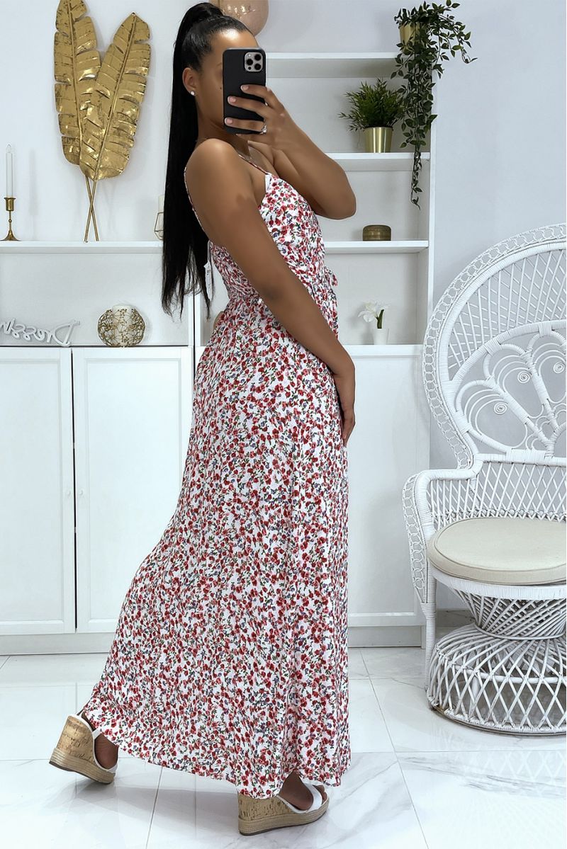 Long strappy floral pattern dress with white dominance - 3