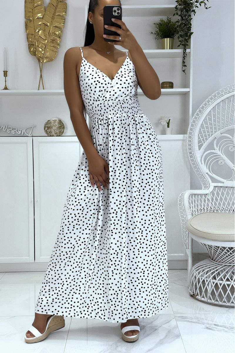 Long white polka dot dress with strap - 1